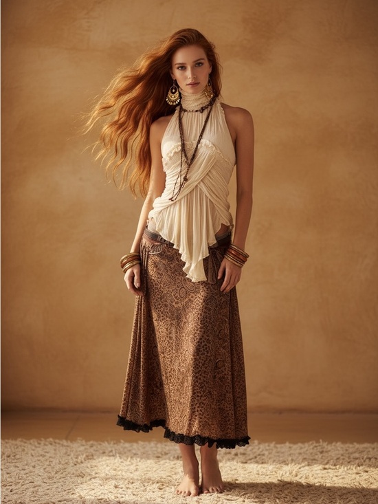 Nina Piccalino Dresses & Skirts - Nina Piccalino Brown Snake-Print Maxi Skirt with Black Lace Trim